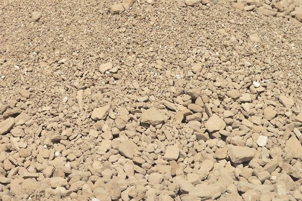 Close-up of a pile of limestone rubble