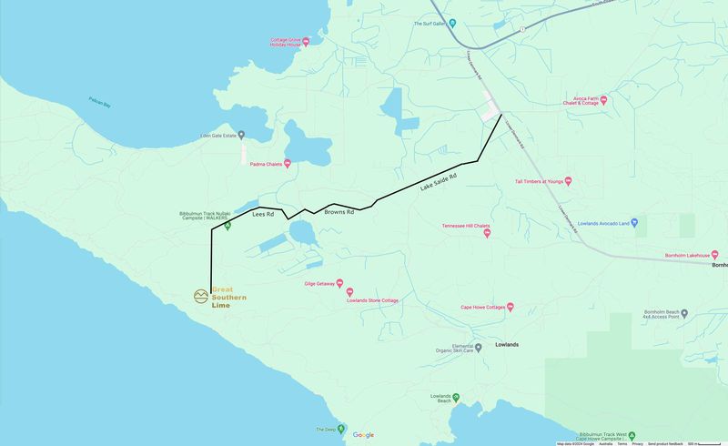 Map of the transport route from the pit on Lot 9005 along the haul road to Lake Saide Road